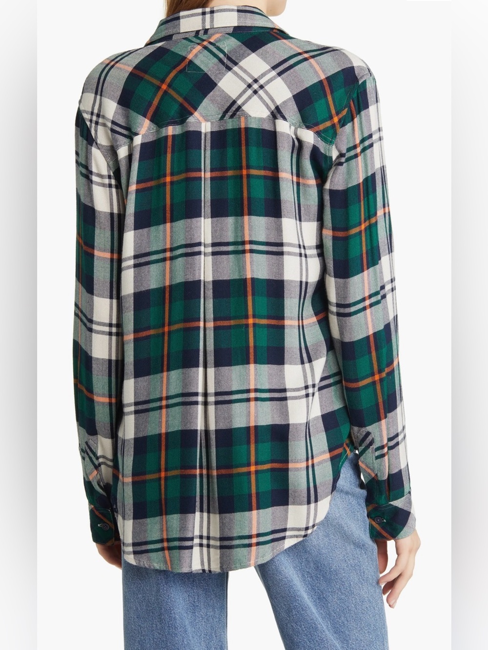 Rails Hunter Green Navy and Orange Plaid Button-Down Shirt - Size M NWT - Picture 2 of 6